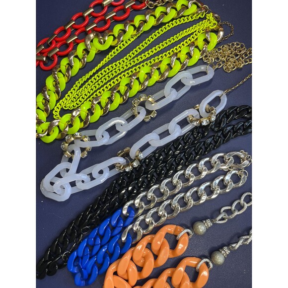 Fun & colorful, chunky acrylic chain link necklaces - lot of 6 - Picture 1 of 10